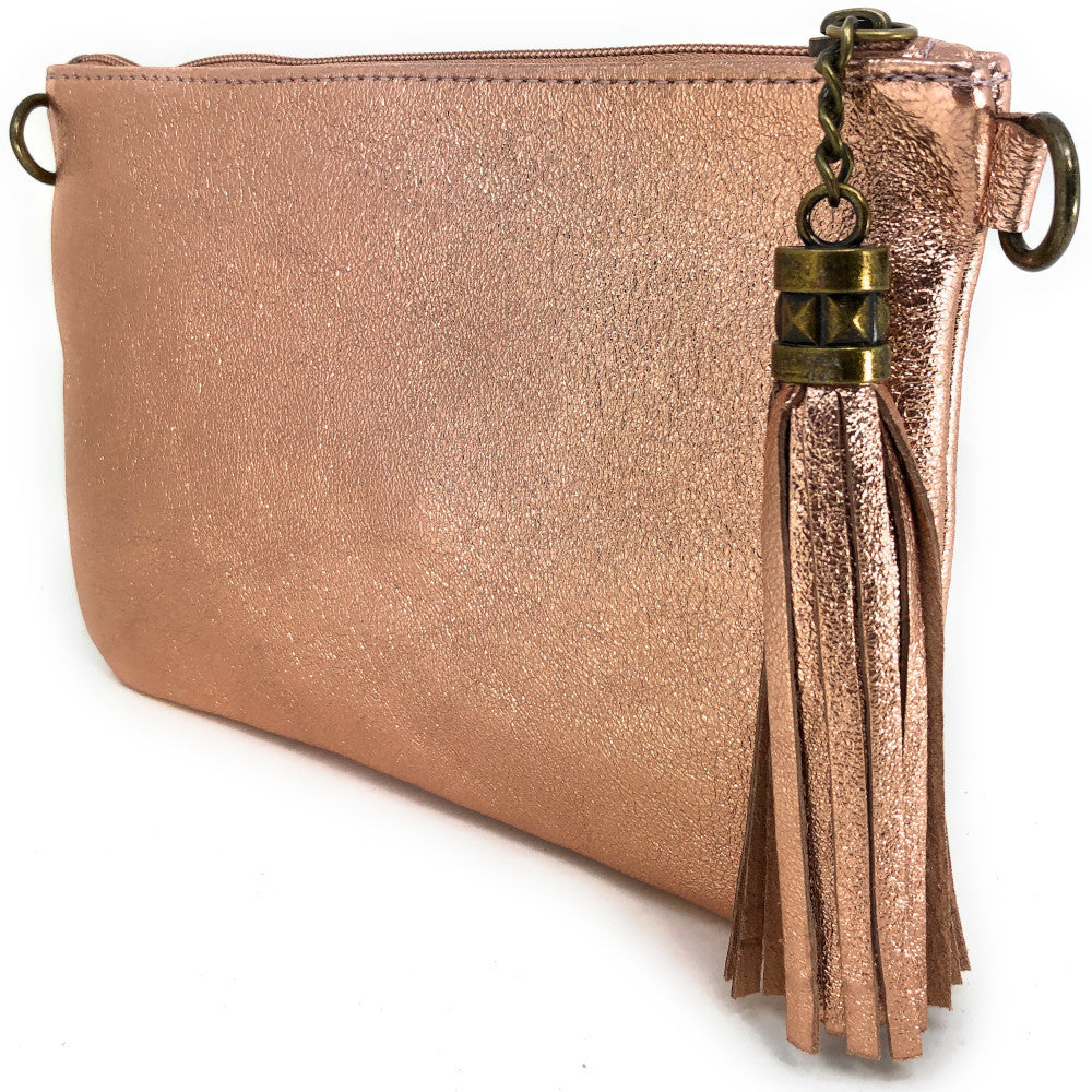 Sac pochette en cuir irisé MORGANE or rose