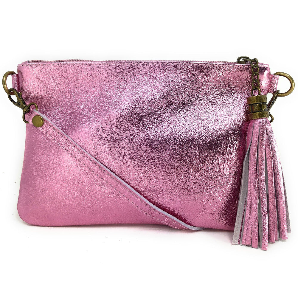 Sac pochette en cuir irisé MORGANE Rose pâle irisé