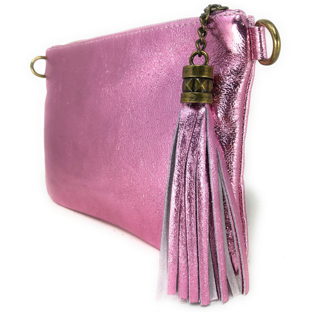 Sac pochette en cuir irisé MORGANE Rose pâle irisé