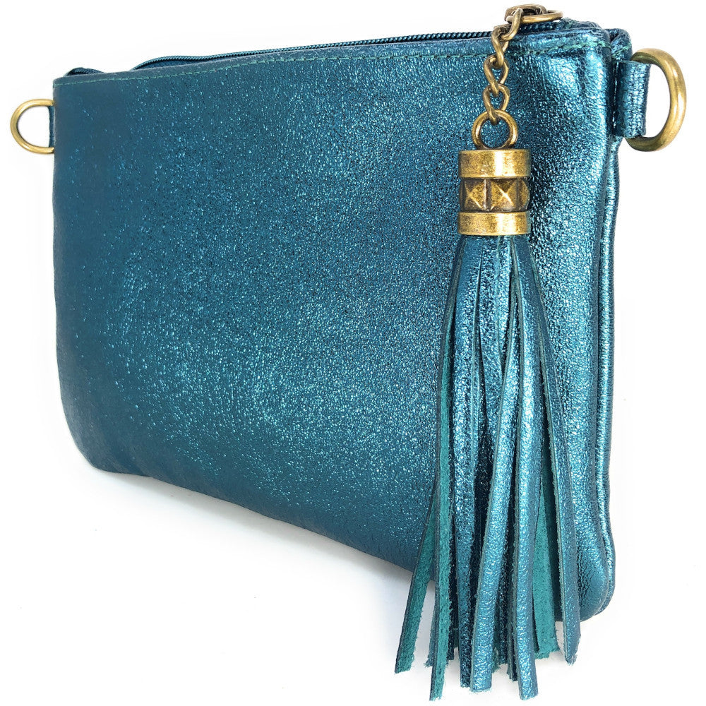 Sac pochette en cuir irisé MORGANE Turquoise irisé