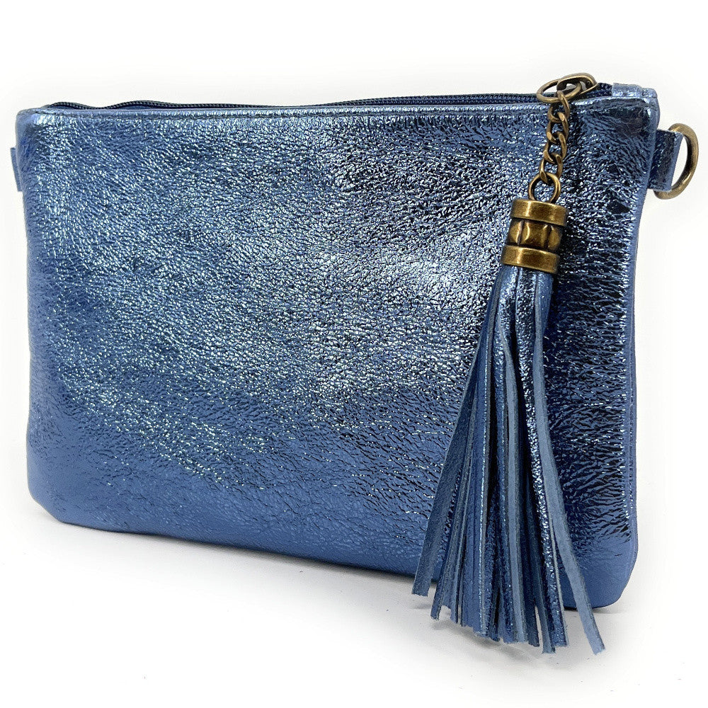 Sac pochette en cuir irisé MORGANE Bleu céleste
