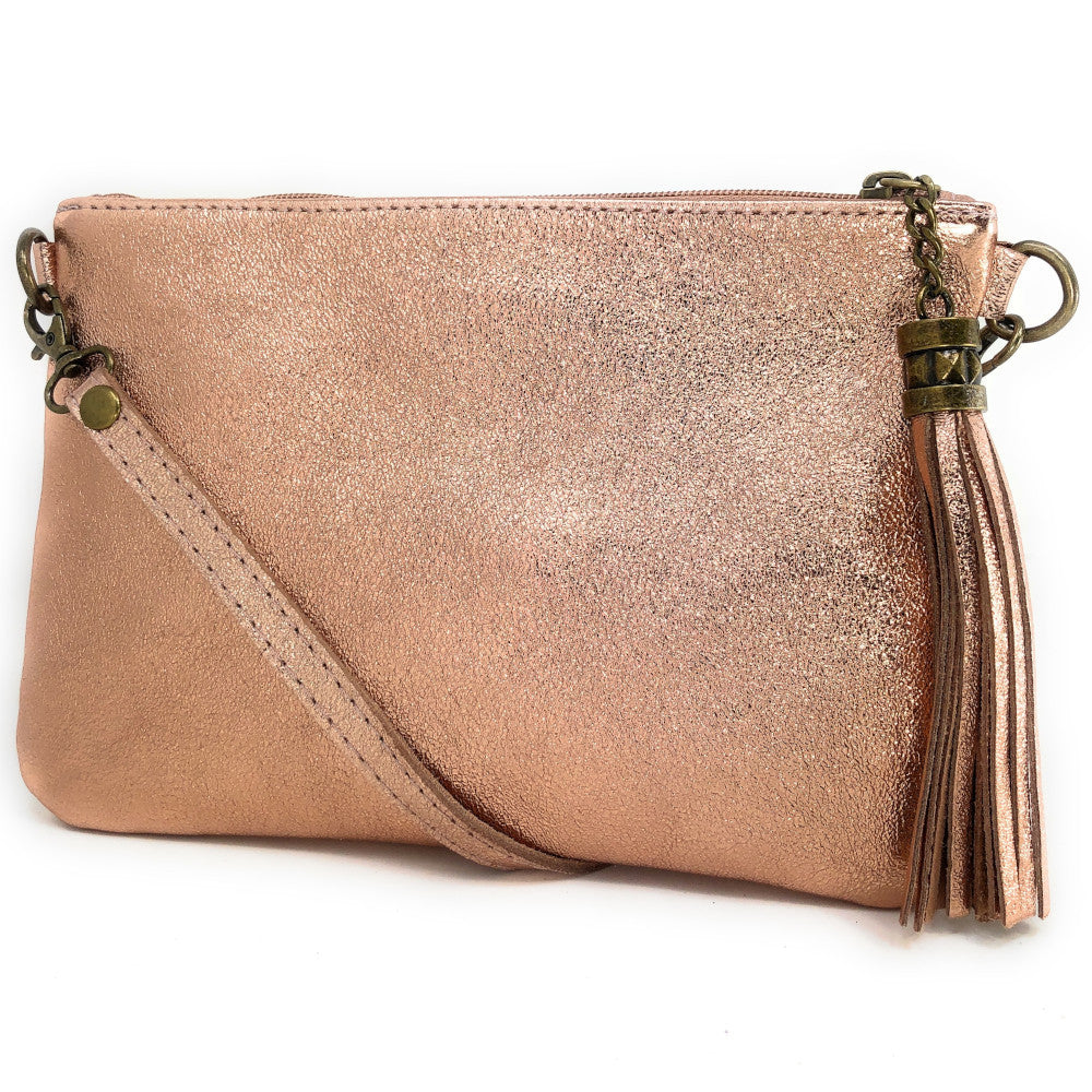 Pochette en cuir métallique dorée faite main, sac à main de mariage - France Pochette en cuir métallique dorée faite main, sac à main de mariage - France
