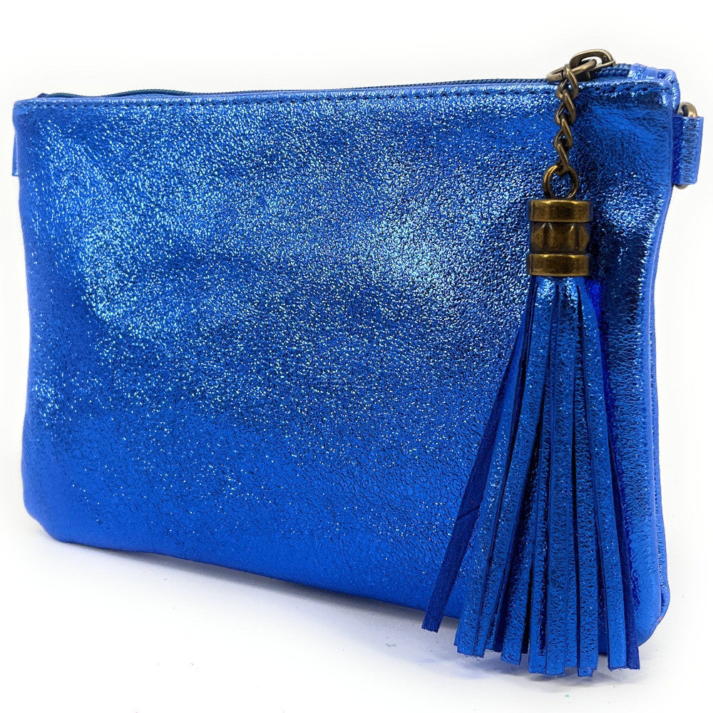 Sac pochette en cuir irisé MORGANE Bleu roi irisé