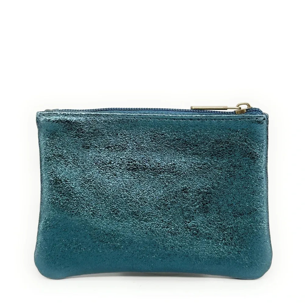 Pochette en cuir irisé GLOW PURSE Bleu canard irisé