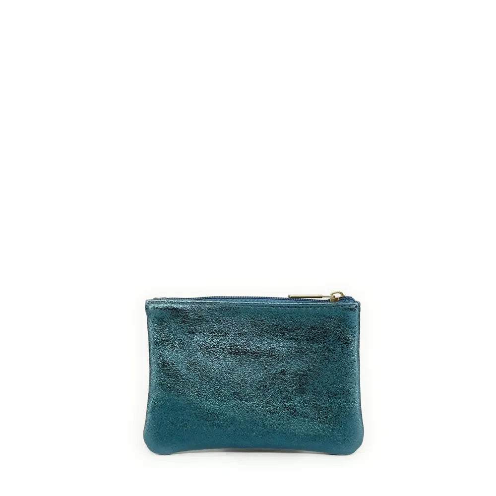 Pochette en cuir irisé GLOW PURSE Bleu canard irisé