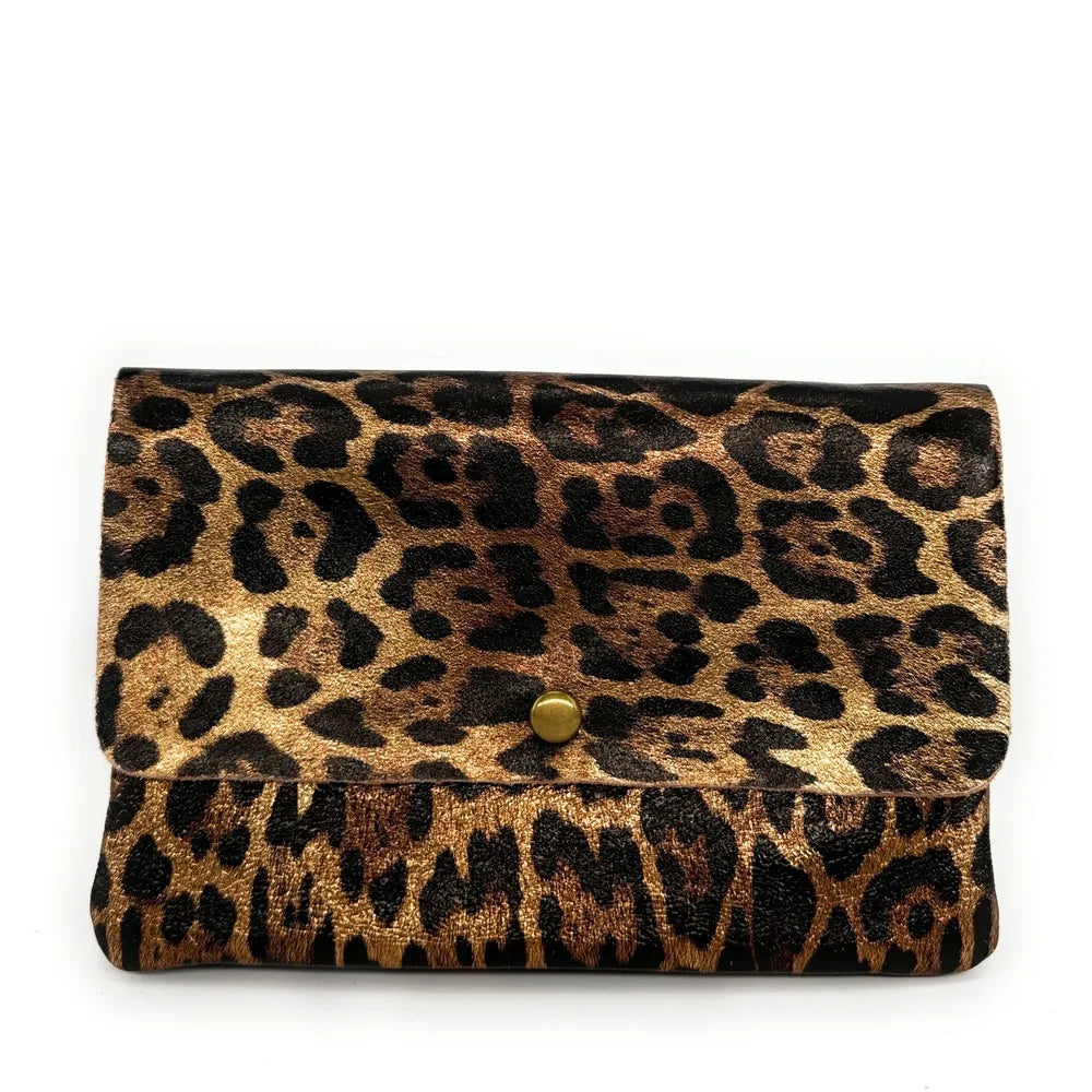 Sac pochette en cuir irisé MAELIA Léopard bronze