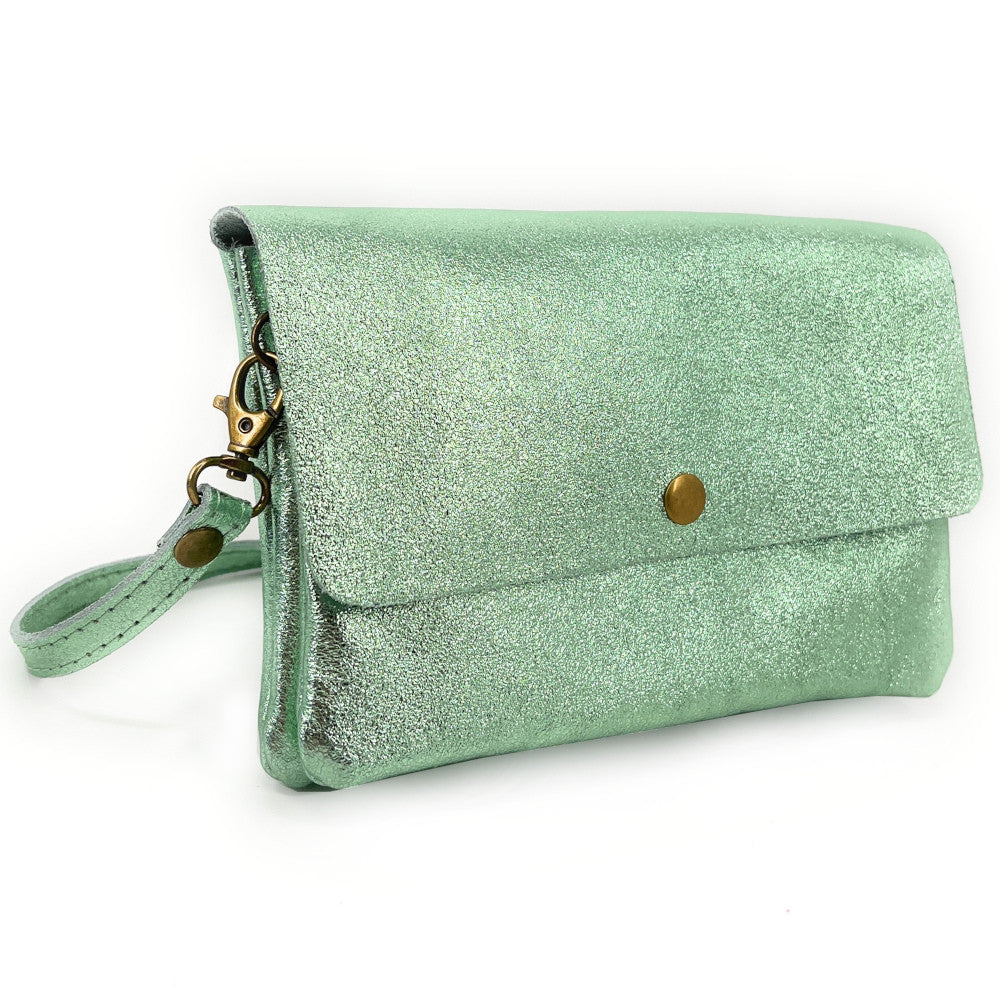 Sac pochette en cuir irisé MAELIA Menthe givrée