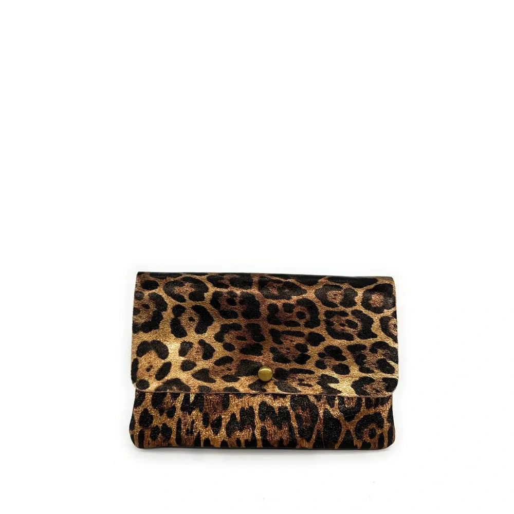 Sac pochette en cuir irisé MAELIA Léopard bronze