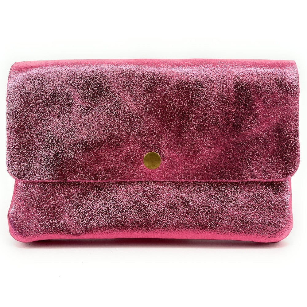 Sac pochette en cuir irisé MAELIA Rose néon