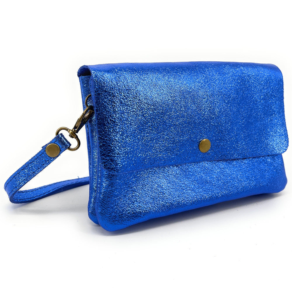 Sac pochette en cuir irisé MAELIA Bleu roi irisé