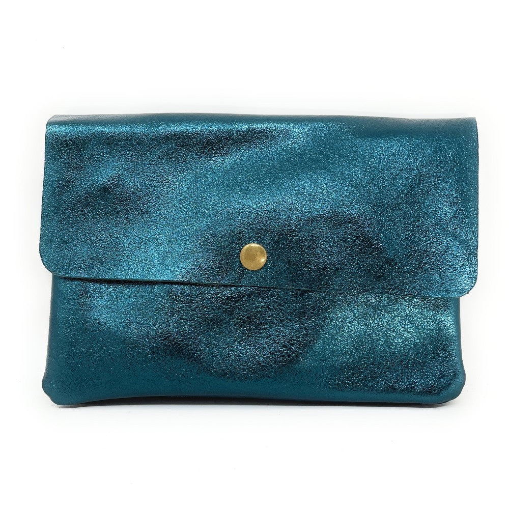 Sac pochette en cuir irisé MAELIA Bleu vert canard
