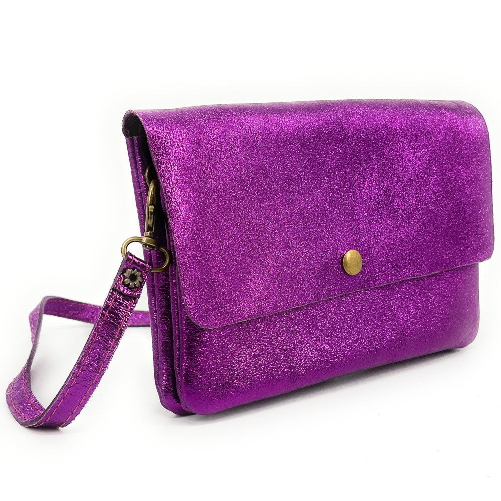 Sac pochette en cuir irisé MAELIA Violine