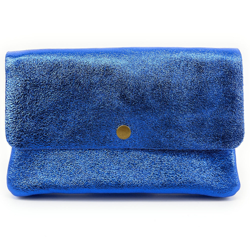 Sac pochette en cuir irisé MAELIA Bleu roi irisé