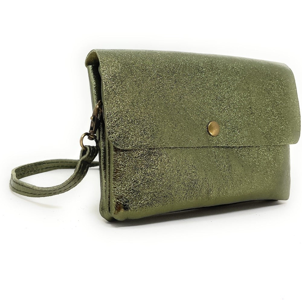Sac pochette en cuir irisé MAELIA Kaki irisé