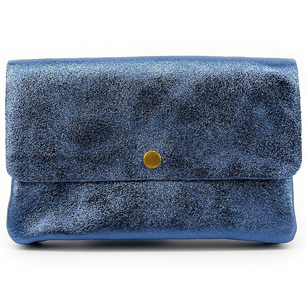 Sac pochette en cuir irisé MAELIA Bleu céleste