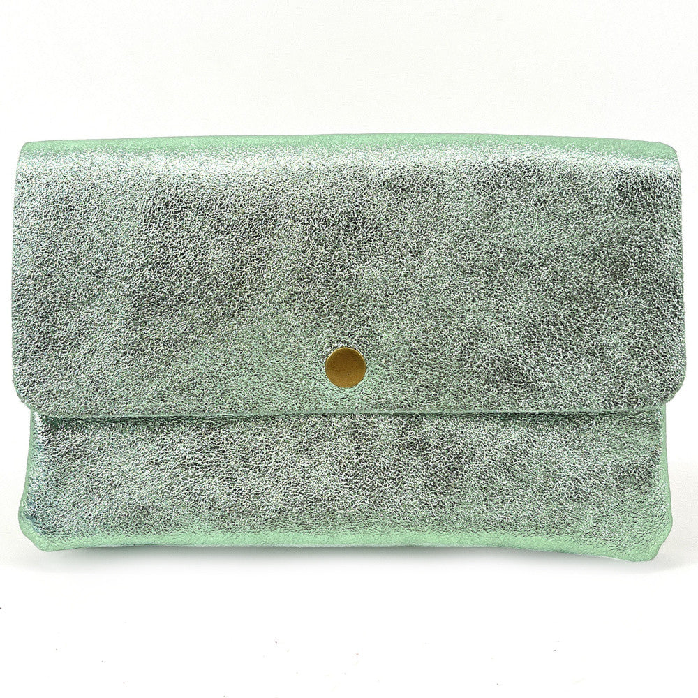 Sac pochette en cuir irisé MAELIA Menthe givrée