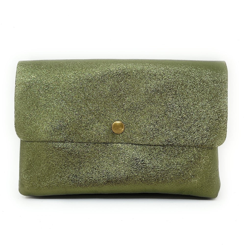 Sac pochette en cuir irisé MAELIA Kaki irisé