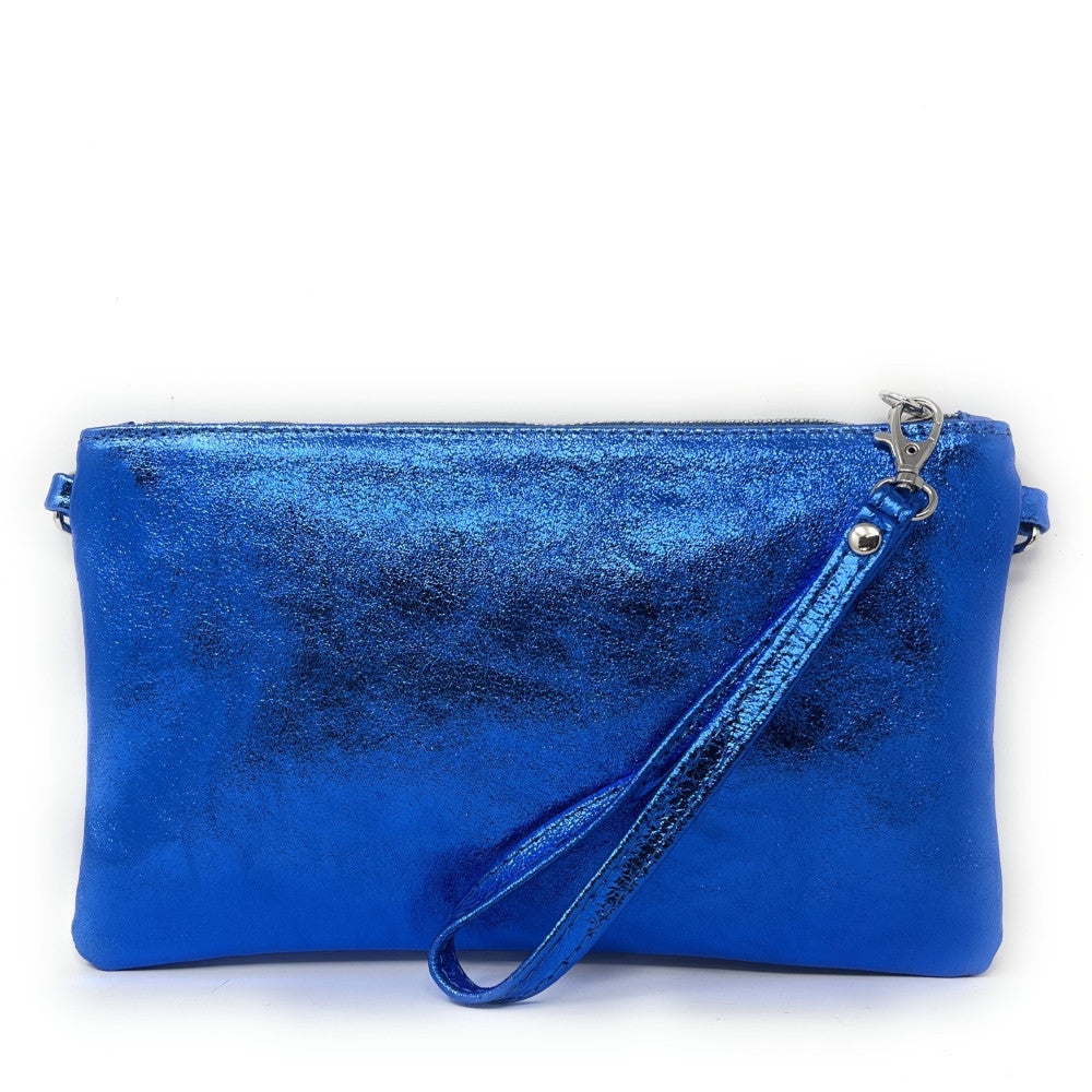 Sac pochette en cuir irisé MELUSINE Bleu roi irisé