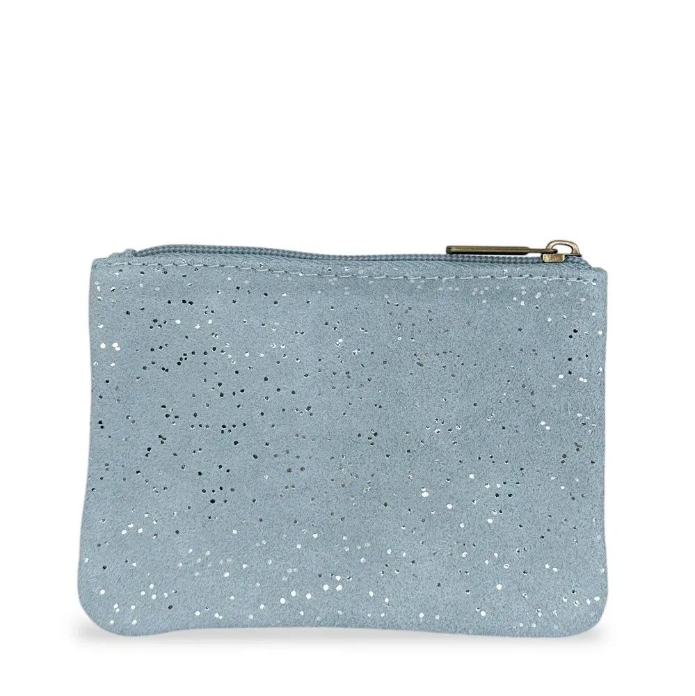 Pochette en croûte de cuir à paillettes GLITTER PURSE Bleu pastel