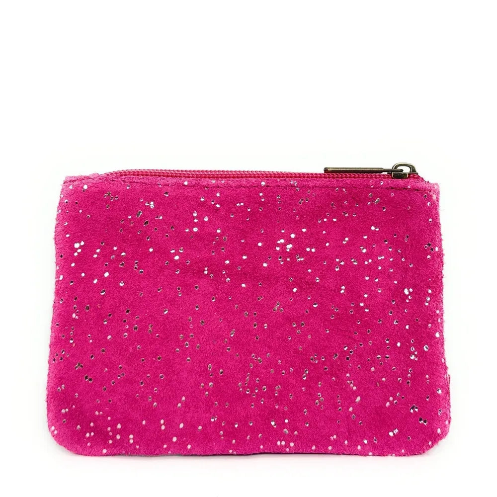 Pochette en croûte de cuir à paillettes GLITTER PURSE Rose fuchsia