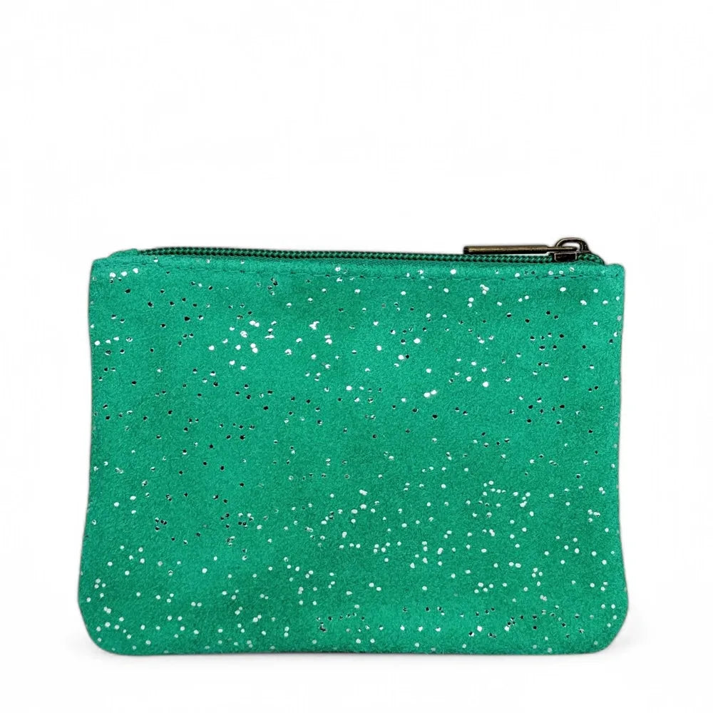 Pochette en croûte de cuir à paillettes GLITTER PURSE Vert menthe