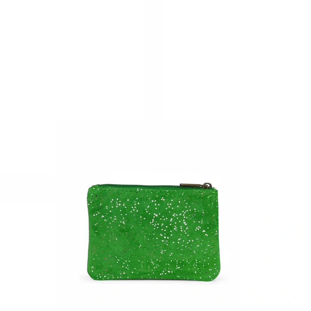 Pochette en croûte de cuir à paillettes GLITTER PURSE Vert anglais