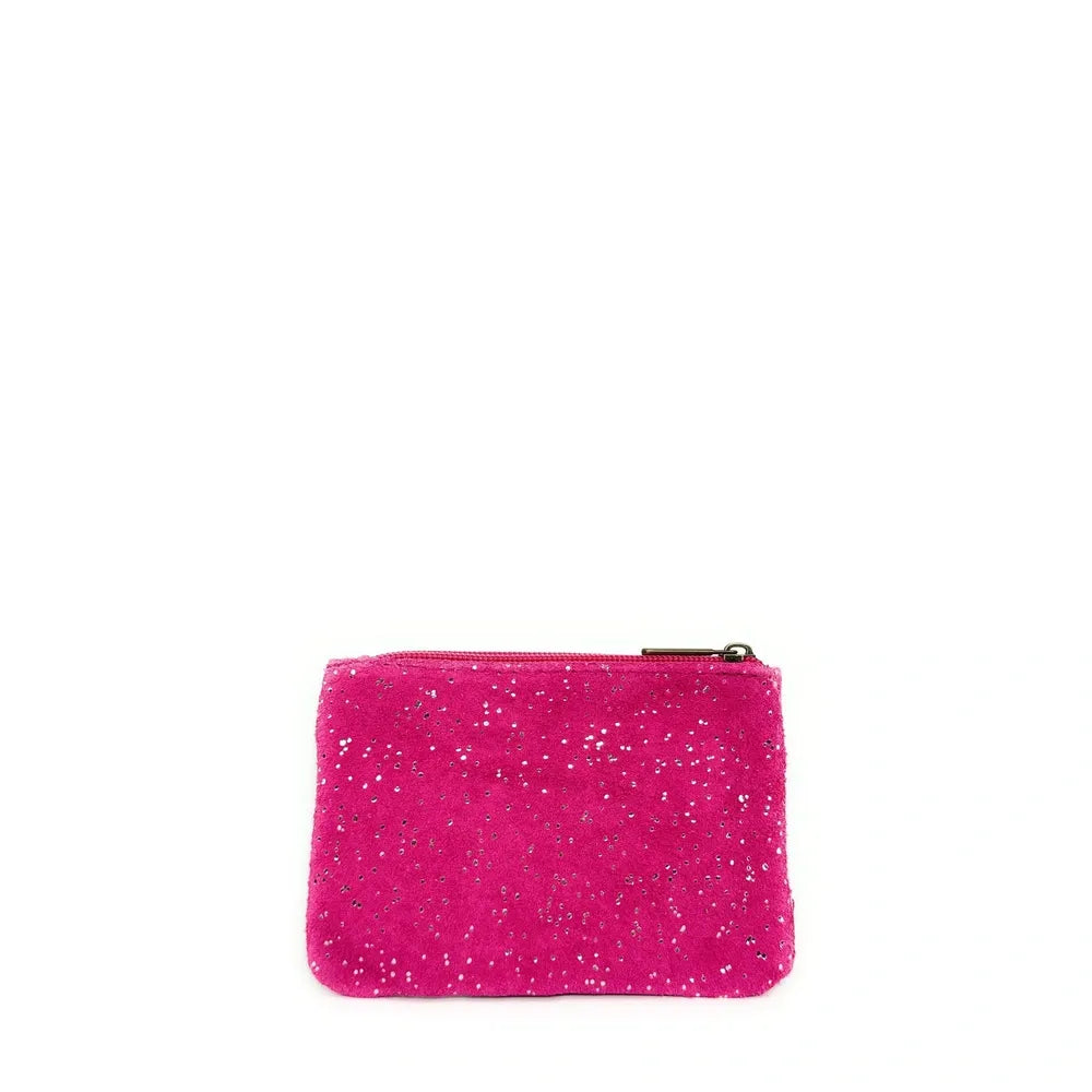 Pochette en croûte de cuir à paillettes GLITTER PURSE Rose fuchsia