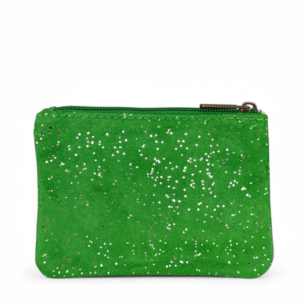 Pochette en croûte de cuir à paillettes GLITTER PURSE Vert anglais