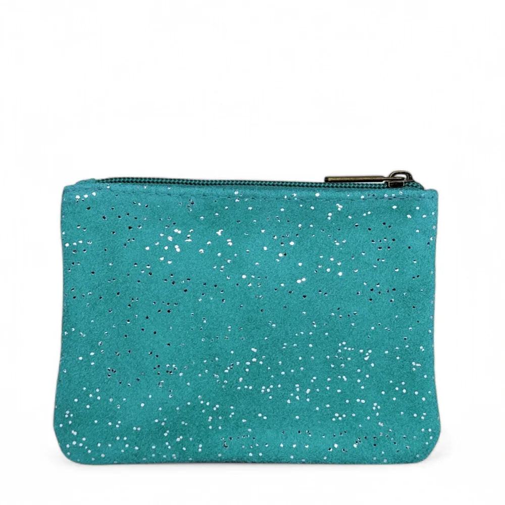 Pochette en croûte de cuir à paillettes GLITTER PURSE Bleu des mers du sud