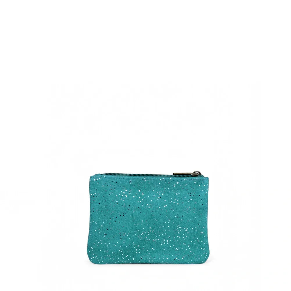 Pochette en croûte de cuir à paillettes GLITTER PURSE Bleu des mers du sud