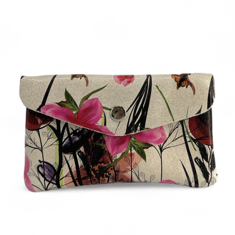 Pochette porte-monnaie en cuir à motif COMPO FLOWER Floral framboise