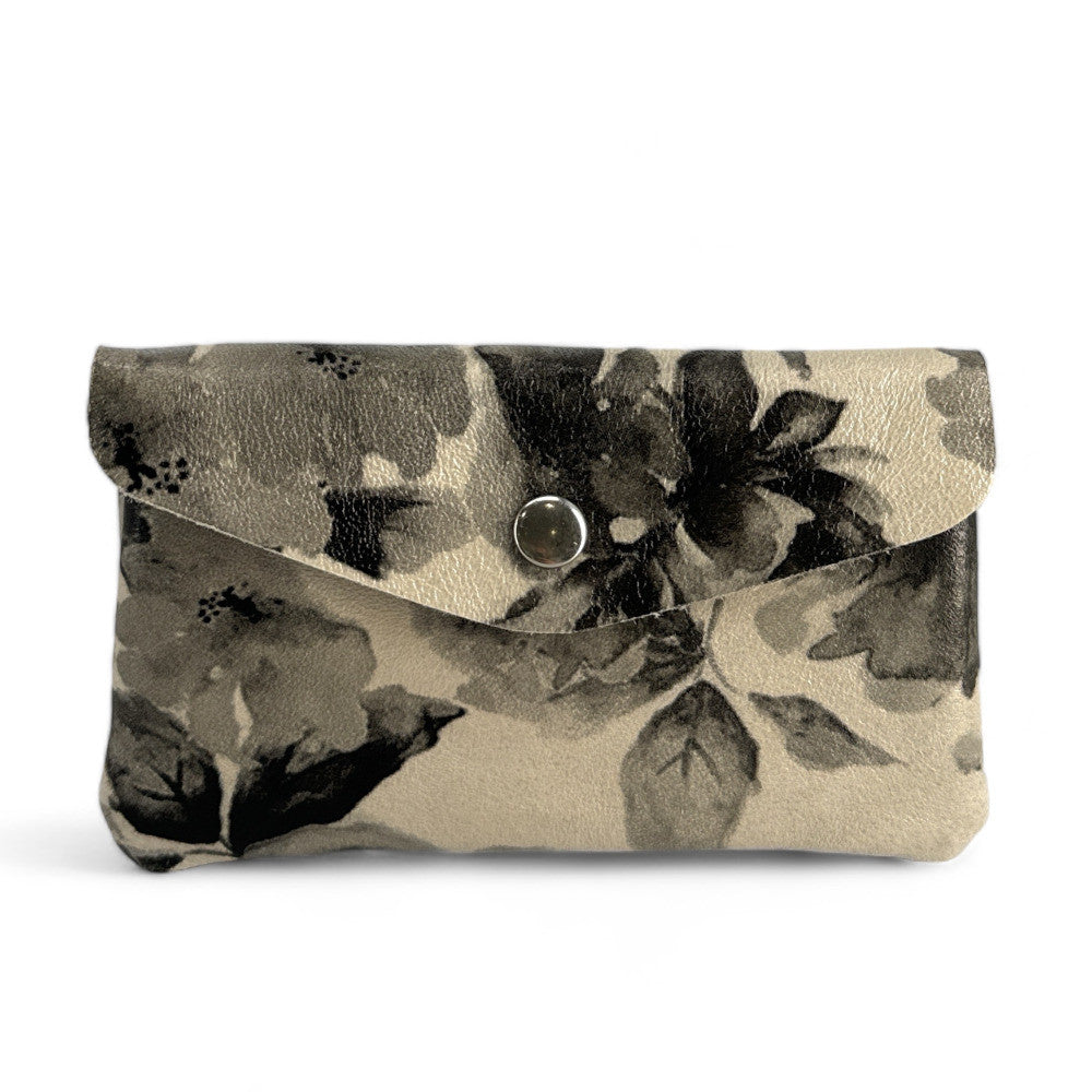 Pochette porte-monnaie en cuir à motif COMPO FLOWER Floral noir