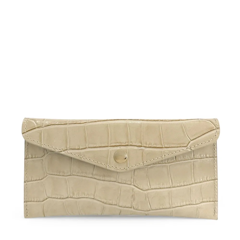 Porte-cartes portefeuille en cuir façon crocodile CLOE CROCO Beige crème