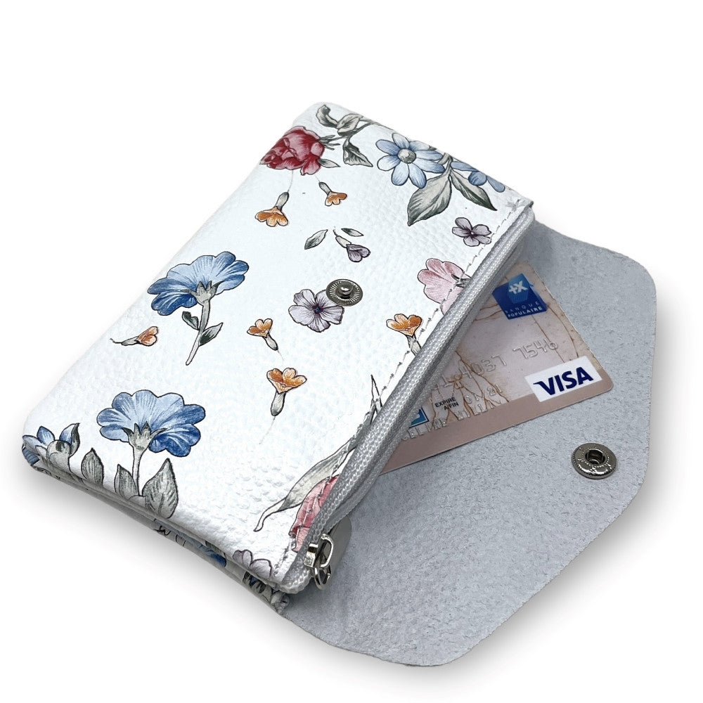 Pochette porte-monnaie en cuir grainé COMPO Flower blanc