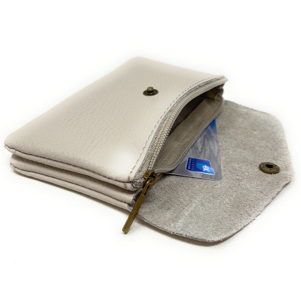 Pochette porte-monnaie en cuir grainé COMPO Taupe clair