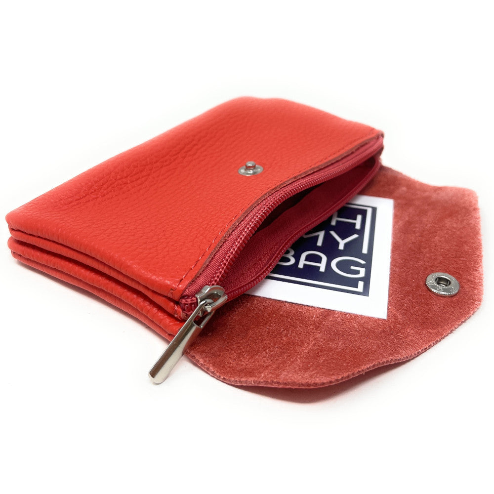 Pochette porte-monnaie en cuir grainé COMPO Rose corail