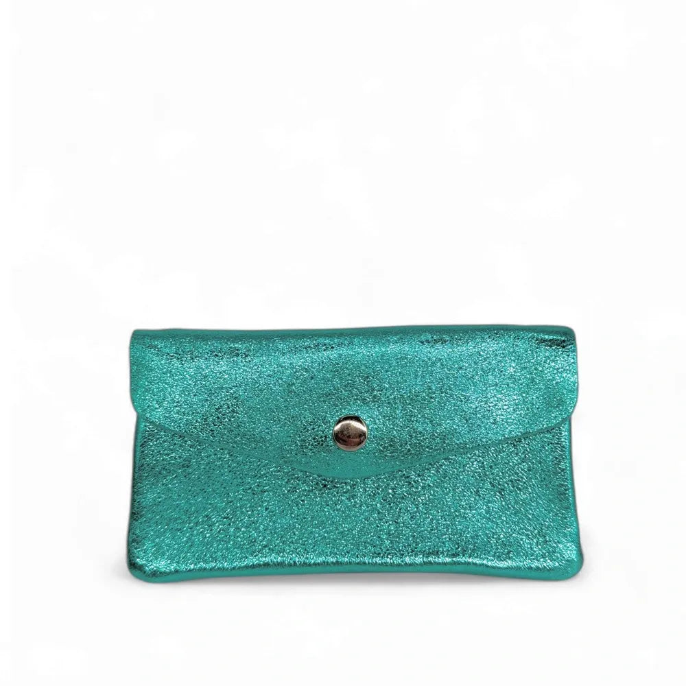 Pochette porte-monnaie en cuir irisé COMPO Bleu des mers du sud