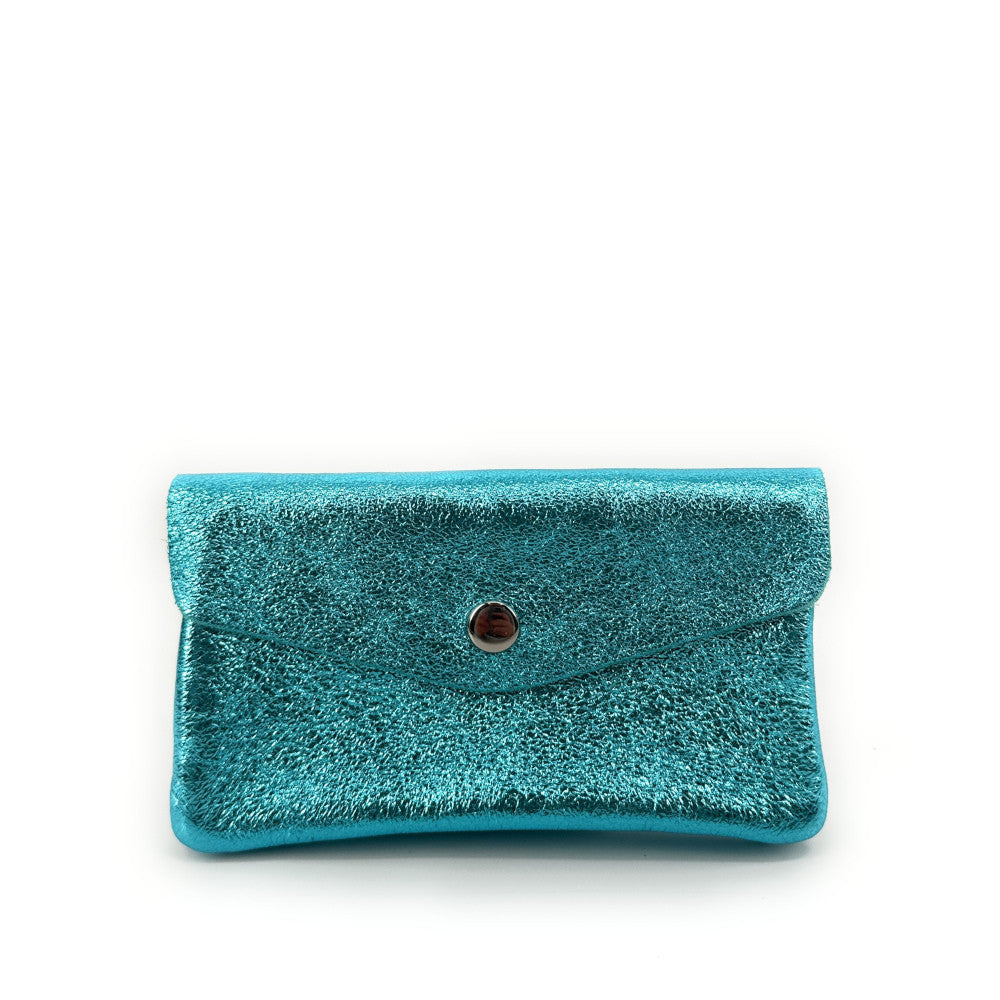 Pochette porte-monnaie en cuir irisé COMPO Turquoise irisé
