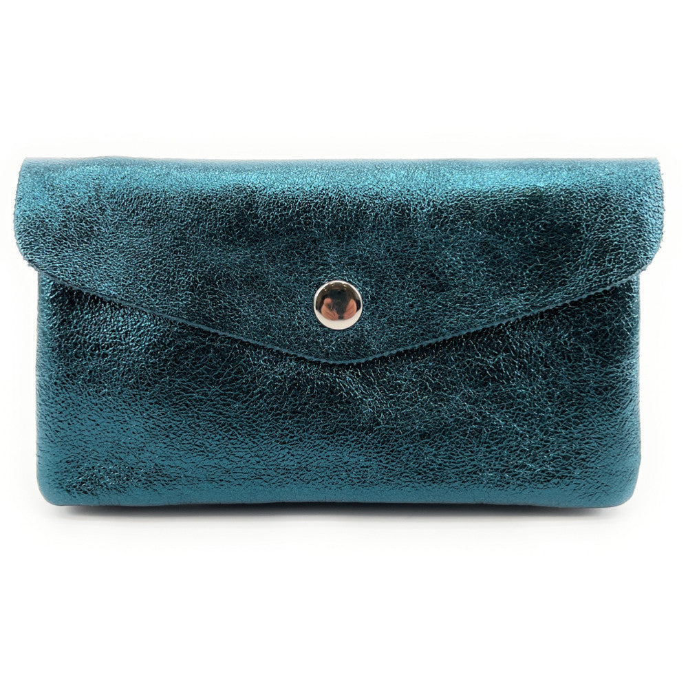 Pochette porte-monnaie en cuir irisé COMPO Bleu vert canard