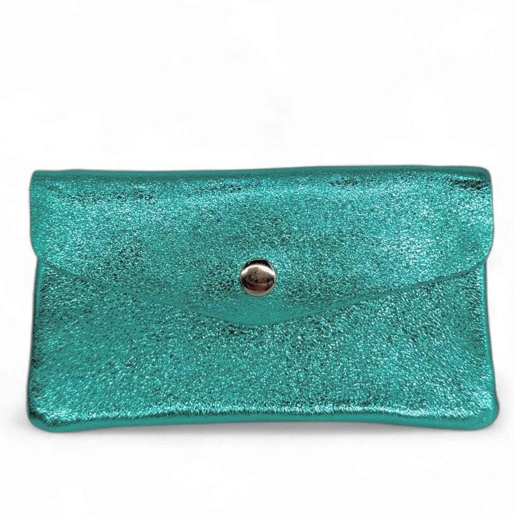 Pochette porte-monnaie en cuir irisé COMPO Bleu des mers du sud