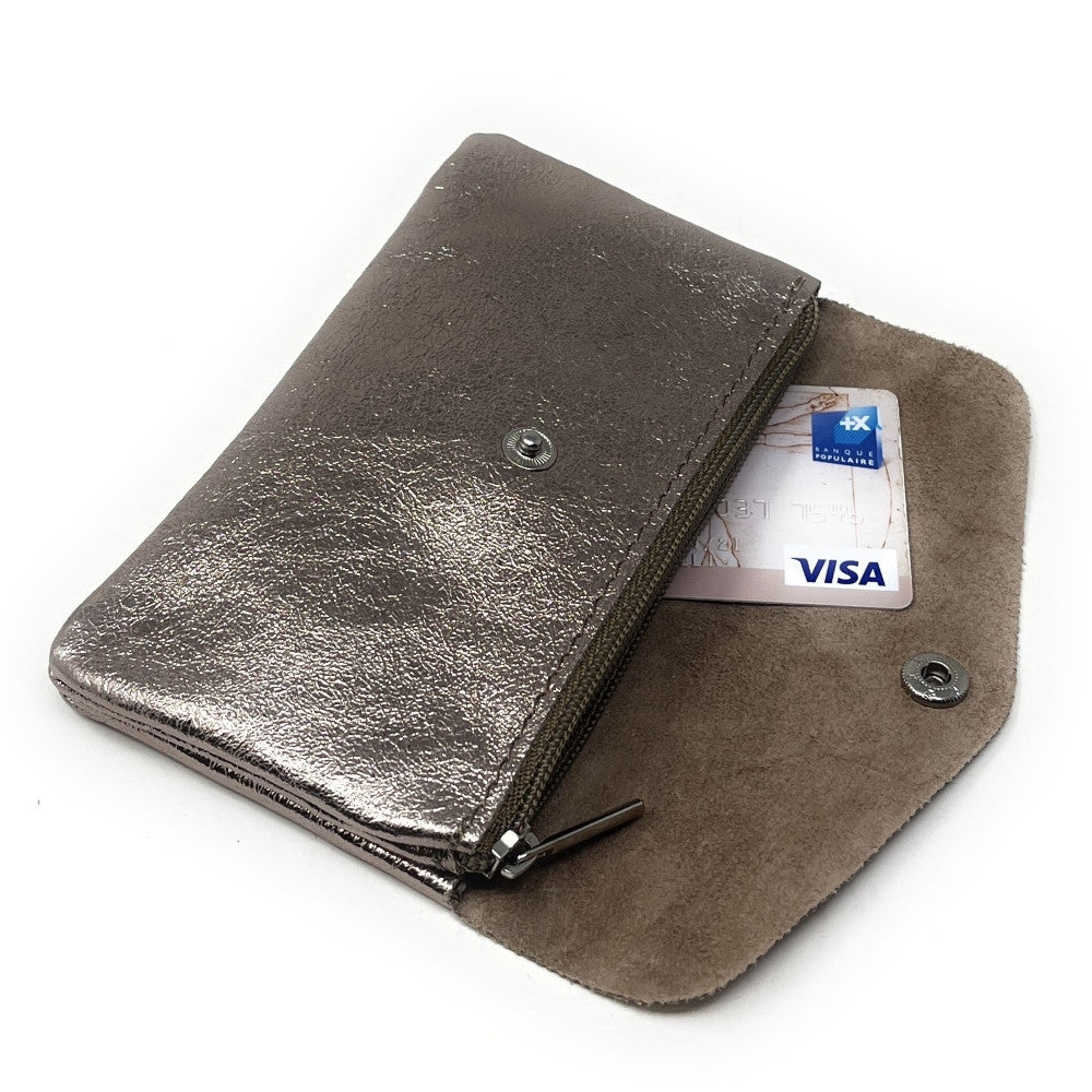Pochette porte-monnaie en cuir irisé COMPO Champagne irisé