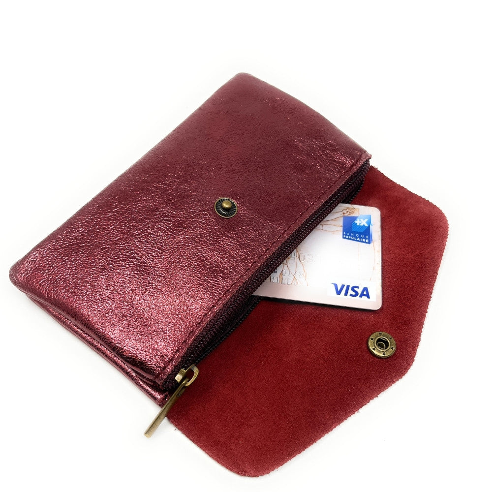 Pochette porte-monnaie en cuir irisé COMPO Framboise irisé