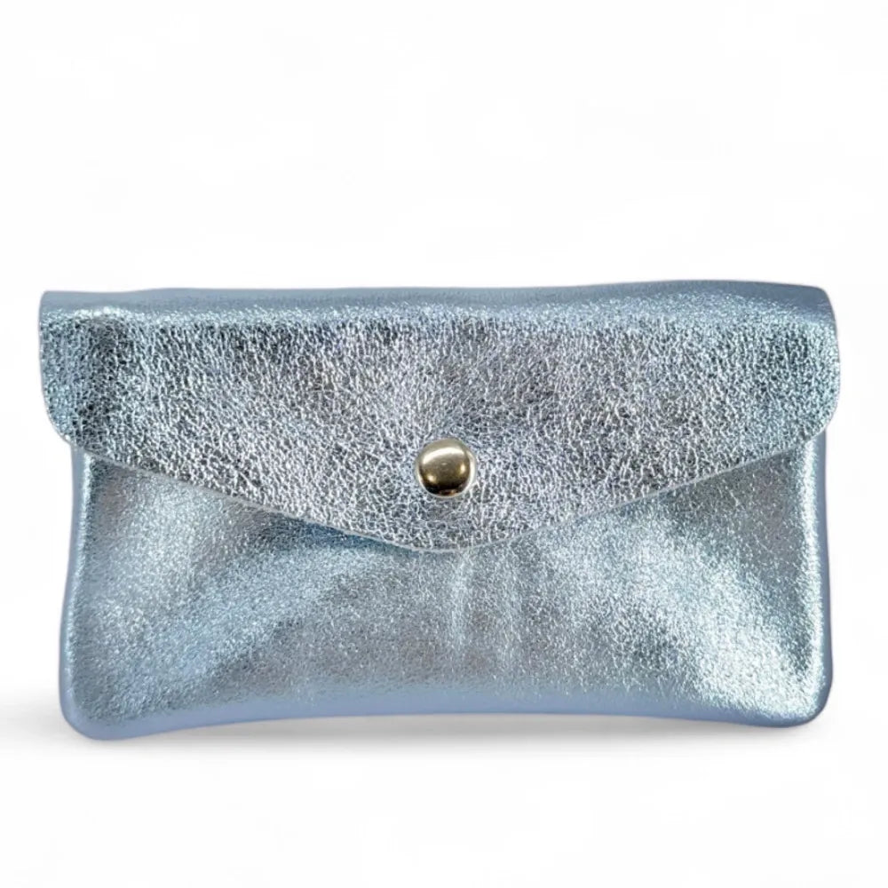 Pochette porte-monnaie en cuir irisé COMPO Bleu pastel irisé