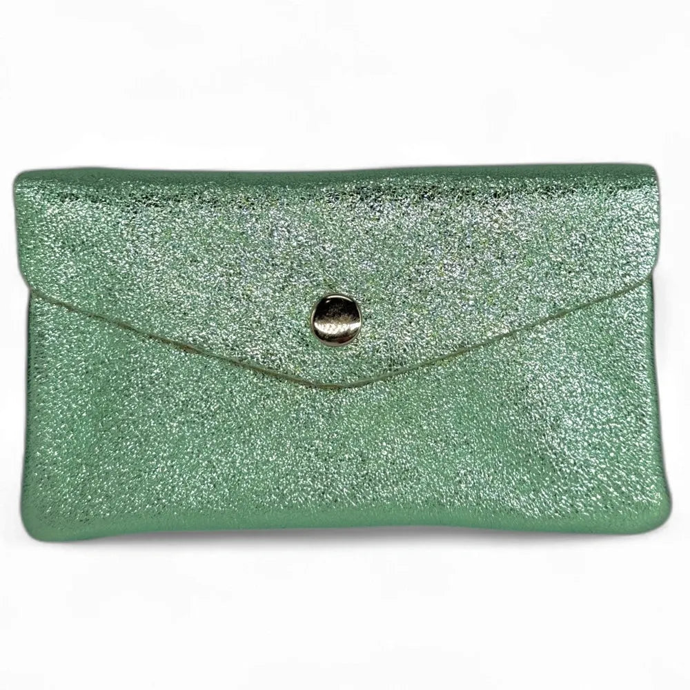 Pochette porte-monnaie en cuir irisé COMPO Menthe givrée