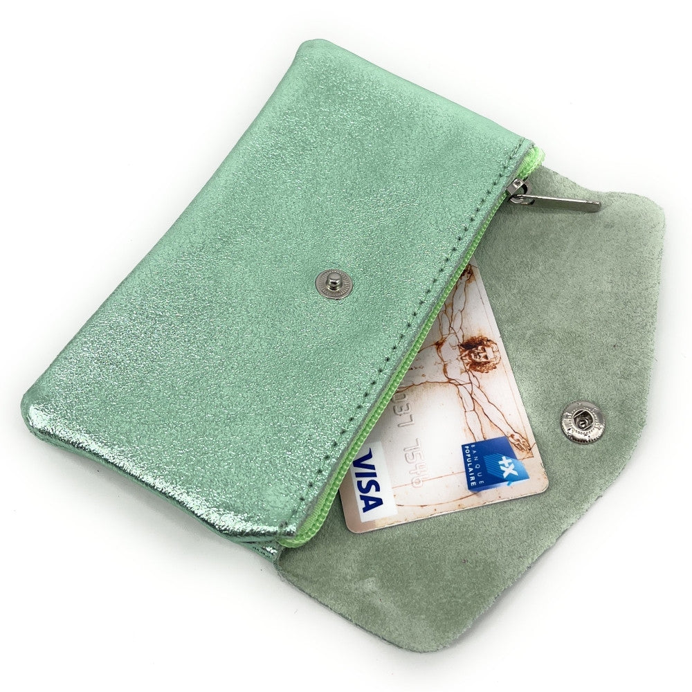Pochette porte-monnaie en cuir irisé COMPO Menthe givrée