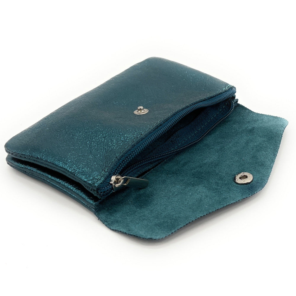 Pochette porte-monnaie en cuir irisé COMPO Bleu vert canard