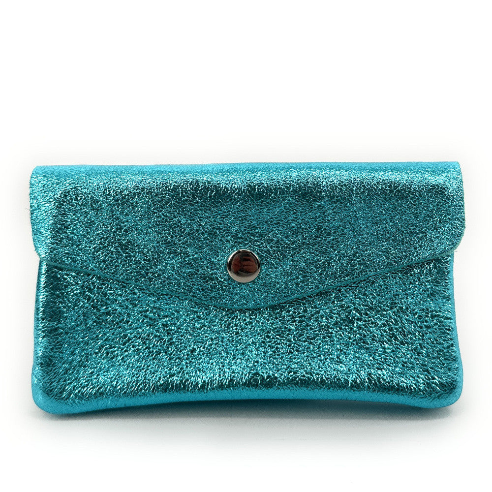 Pochette porte-monnaie en cuir irisé COMPO Turquoise irisé