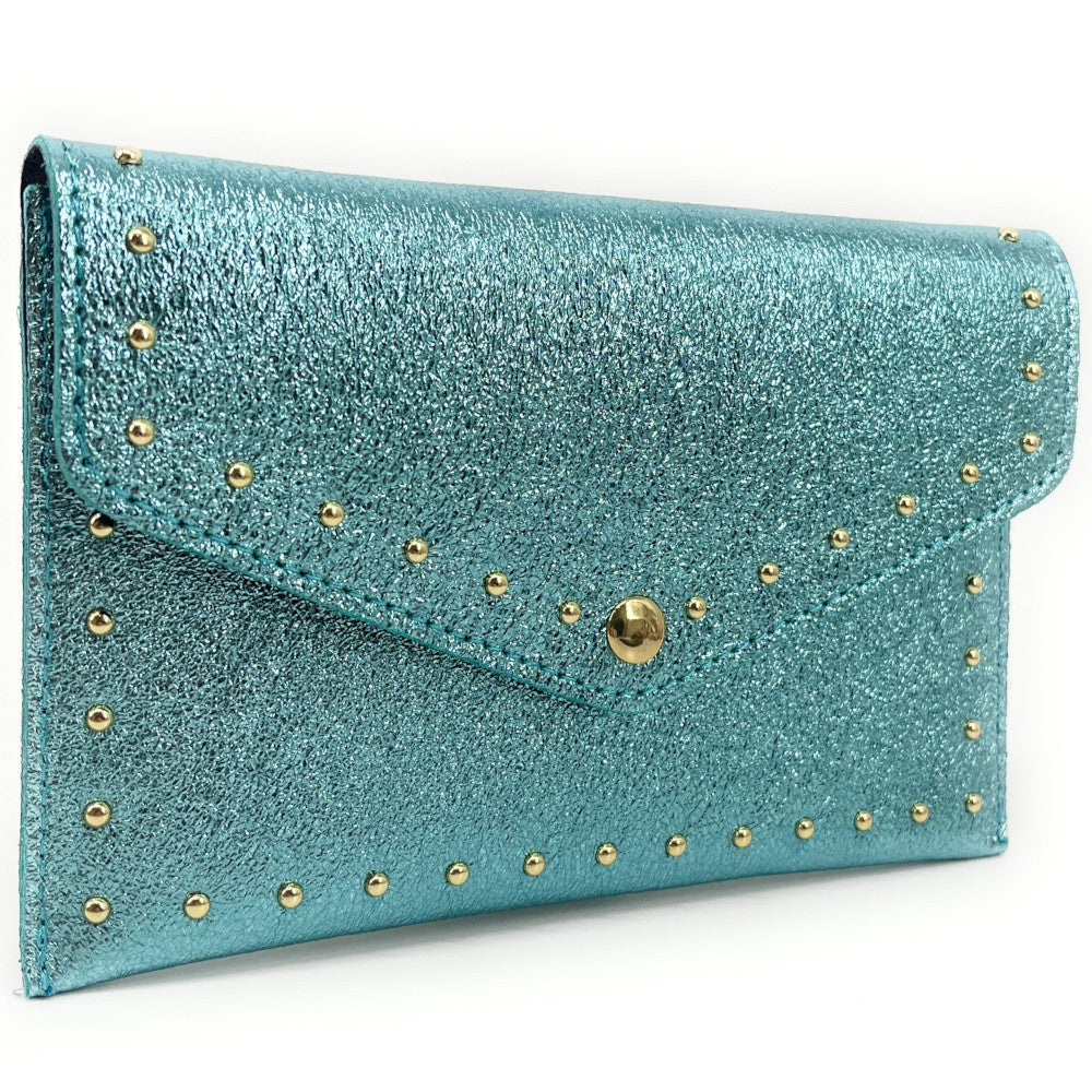 Pochette porte-monnaie en cuir irisé TINA Bleu pastel