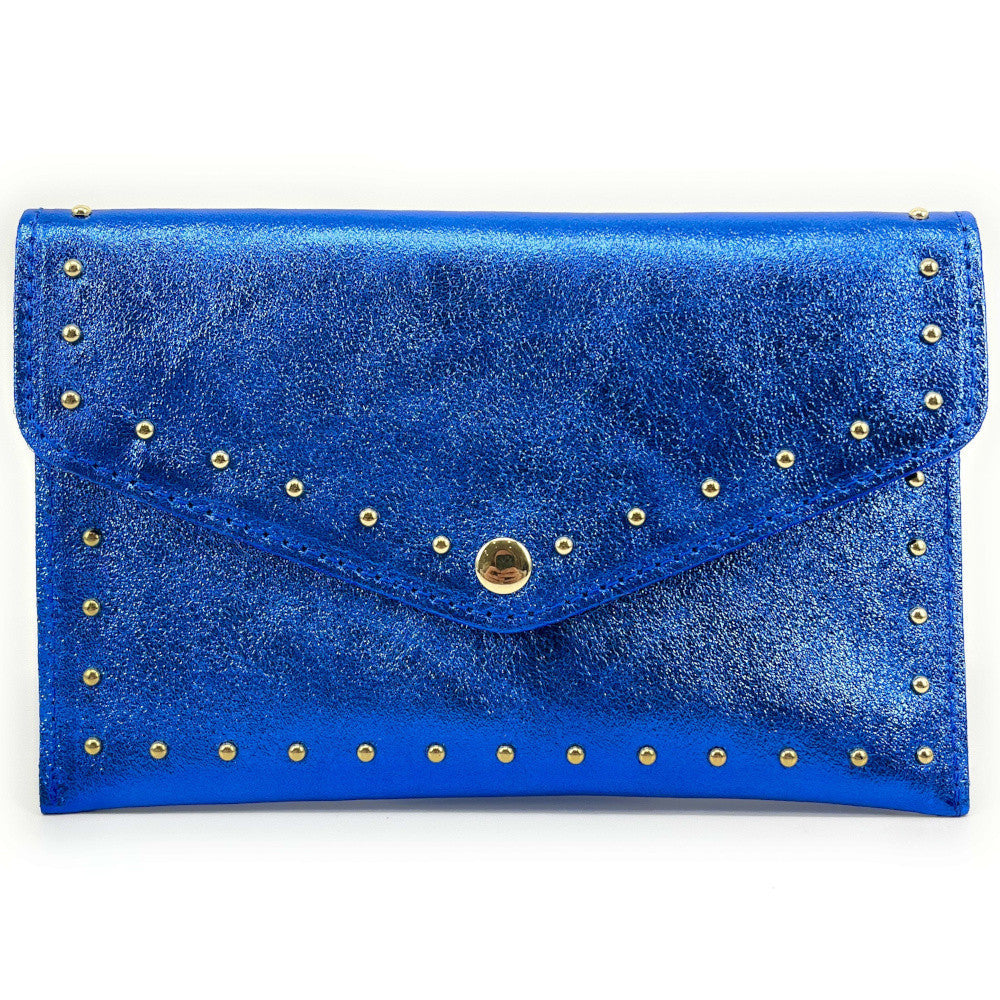 Pochette porte-monnaie en cuir irisé TINA Bleu roi irisé
