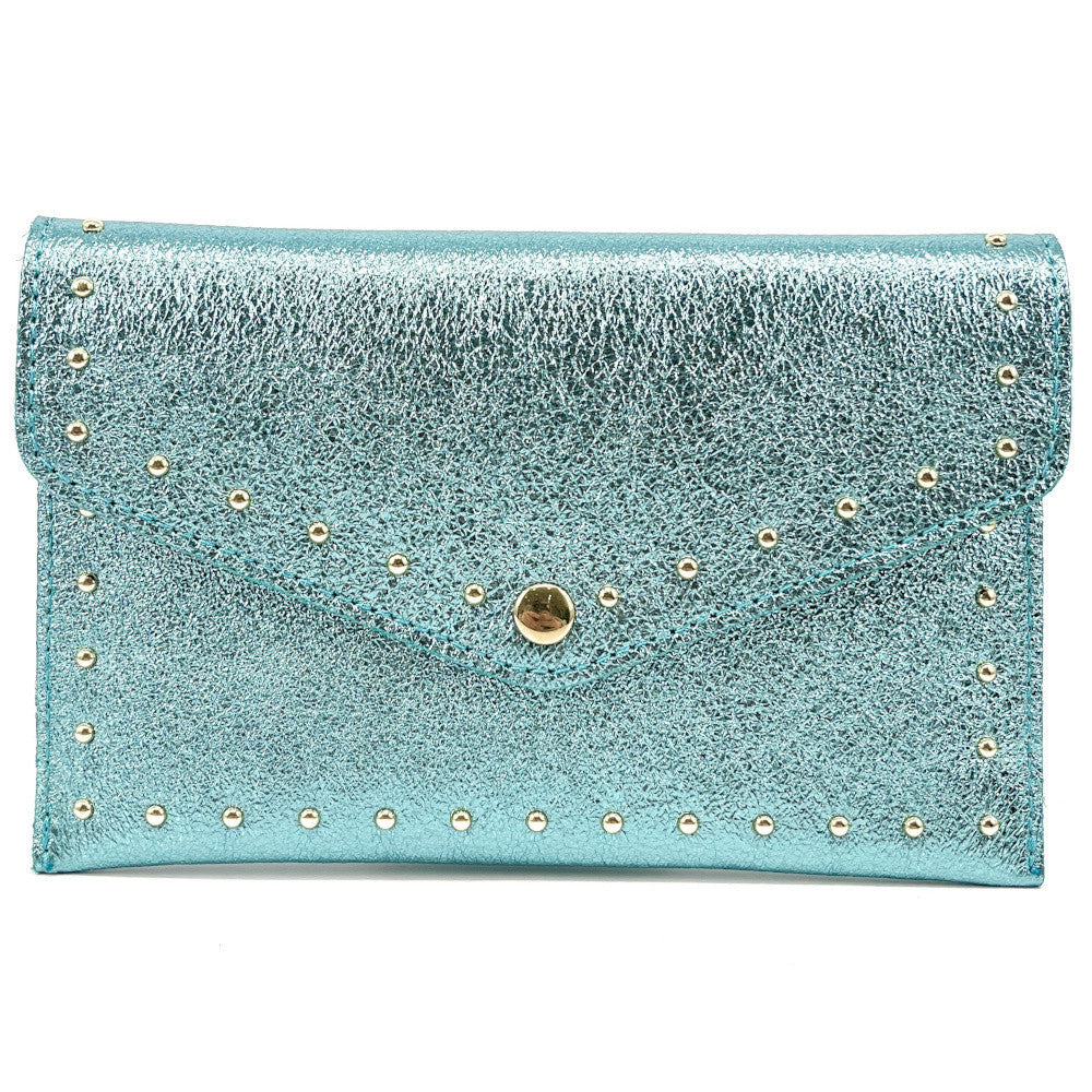 Pochette porte-monnaie en cuir irisé TINA Bleu pastel